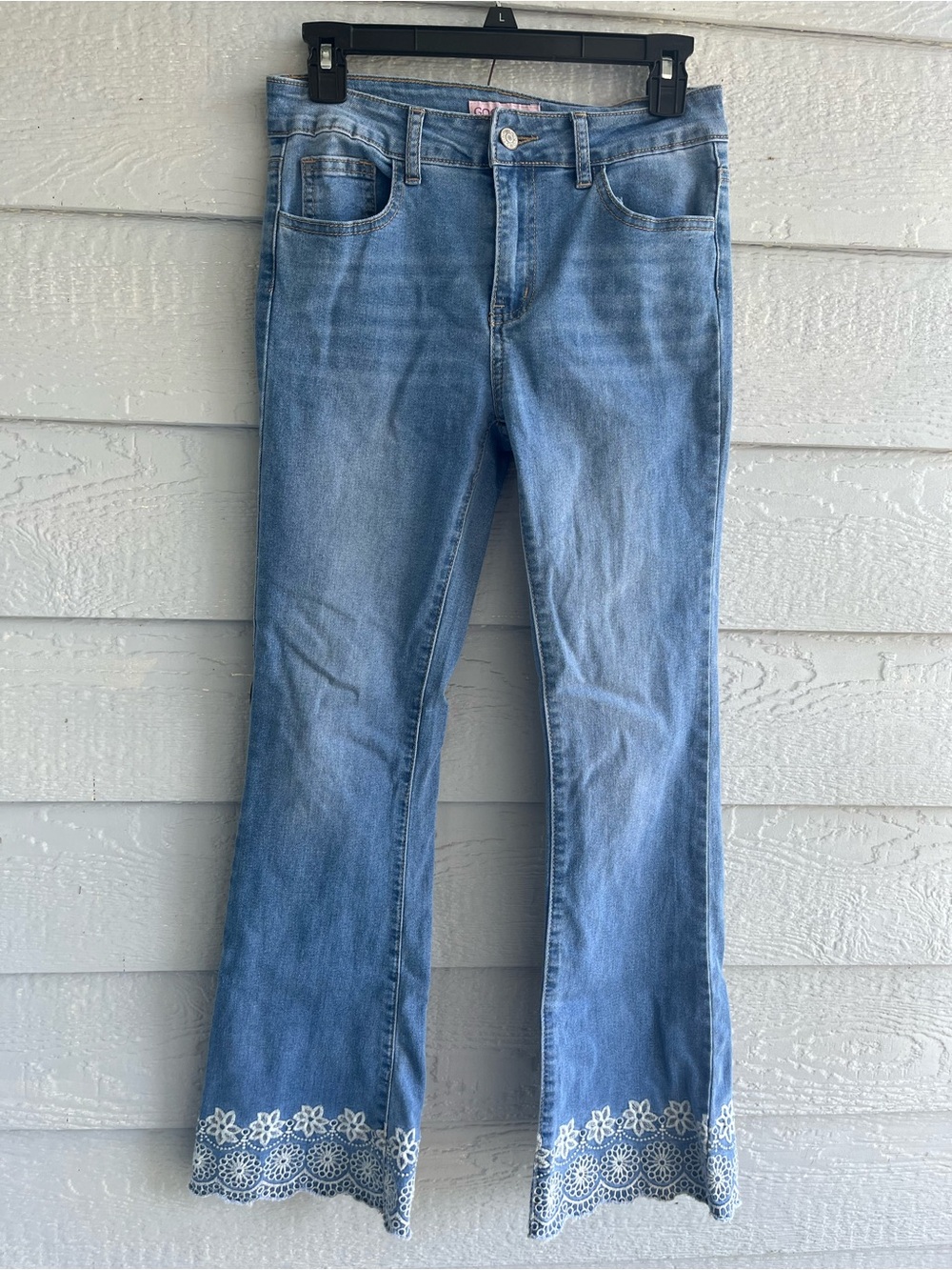 Girls' Light Blue Embroidered Hem Jeans